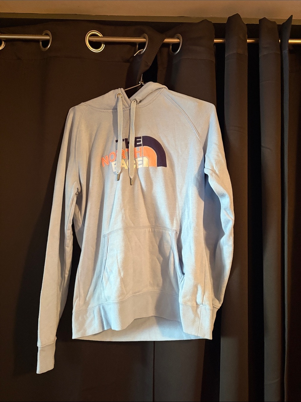 The North Face Light Blue Crewneck Hoodie with Multicolor Logo